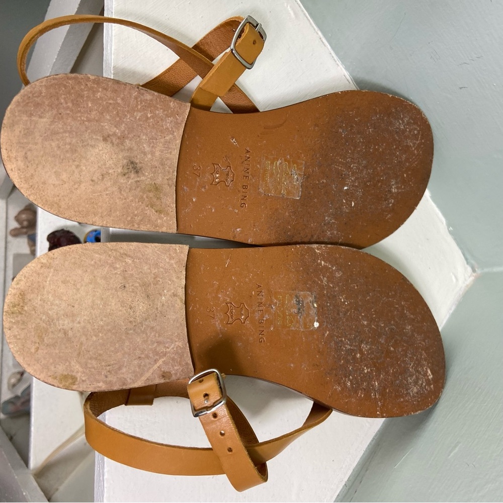 Anine Bing Rococo Flats Yellow Tan Leather Sandals Strappy Size 37 or 7 US - Picture 11 of 13
